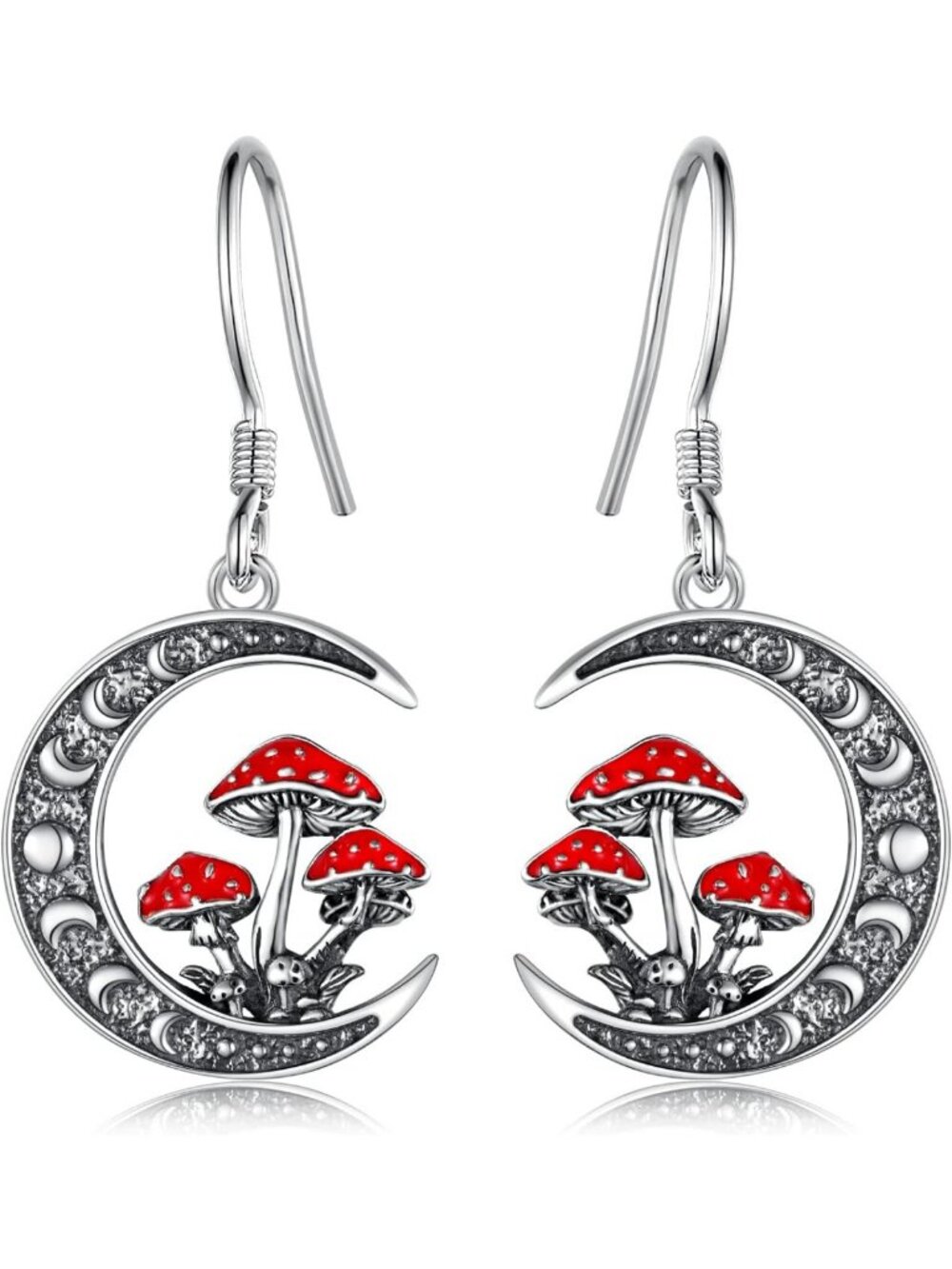 Sterling Silver Dangle Earrings - Mushroom, Dragon & Raven Moon Phase Jewelry